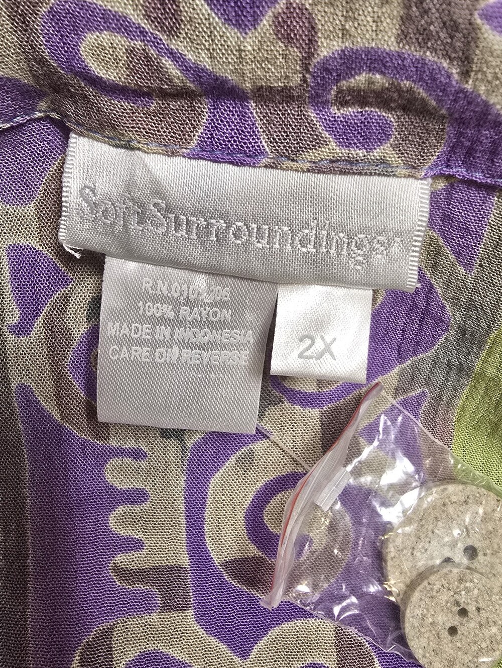 Soft Surroundings 100% Rayon Teal Green Purple Button Blouse Overlay Tunic  2x - Picture 14 of 14